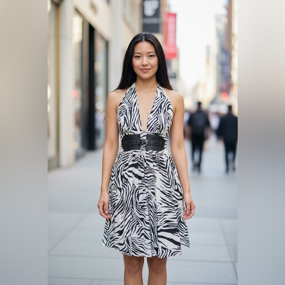 Marciano Dresses & Skirts - Marciano Black and White Zebra Print Backless Dress Size M